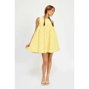 Jacquie the Label SAMMY YELLOW Gingham CHECK MINI DRESS Brunch Summer size S NWT